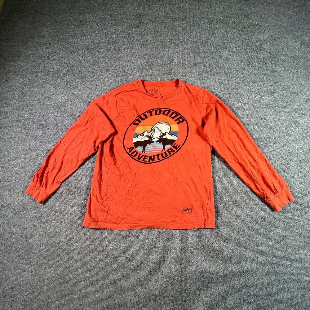 London Fog Women Orange Graphic Print Long Sleeve T-Shirt L Outdoor Adventure